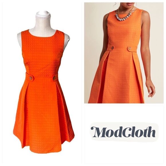 Modcloth So Sixties Textured Dress in Tangerine - Picture 1 of 16